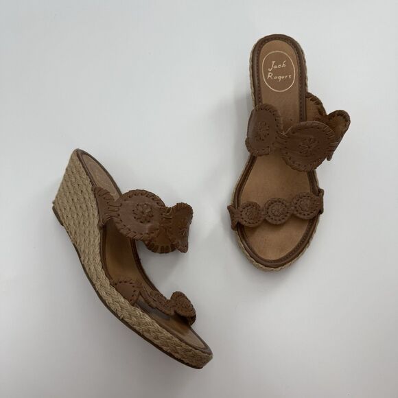 Jack Rogers Shelby Brown Leather Wedges Size 9M Dominican Republic - Picture 1 of 9